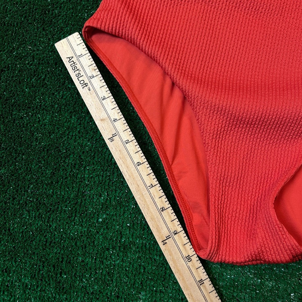 Monday Swimwear One Piece Swimsuit W L Coral Red Textured Square Neck Low Back - Picture 11 of 13